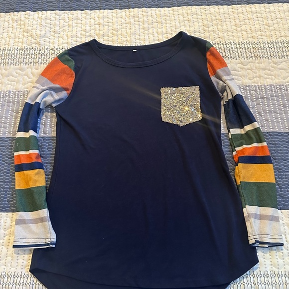 Colorful Striped Long Sleeve Top with Gold Pocket - Picture 2 of 4